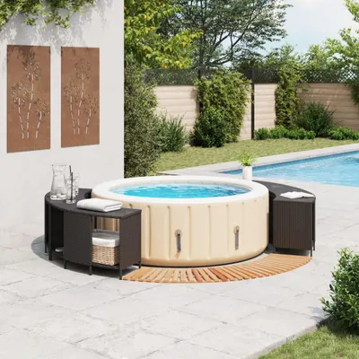 Produktbild von vidaXL Whirlpool-Umrandung Schwarz Poly-Rattan und Massivholz Akazie
