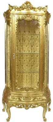 Produktbild von Casa Padrino Barock Vitrine Gold 80 x 40 x H. 200 cm - Prunkvoller Barock Vitrinenschrank mit Glastür und wunderschönen Verzierungen - Barock Möbel