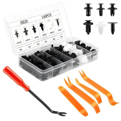 Produktbild von Befestigungsclips Set 105 Stück, 6 Größen Spreiznieten, Kunststoffschrauben, 5 Werkzeuge zur Entfernung, für die meisten Modelle
