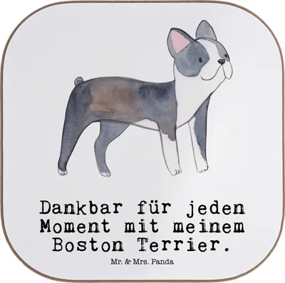 Produktbild von Mr. & Mrs. Panda Untersetzer Glas Boston Terrier Moment - Weiß - Geschenk, Coaster, Tasse, Holzuntersetzer, Gläser, gläseruntersetzer
