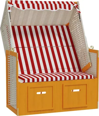 Produktbild von Strandkorb mit Dach Poly Rattan und Massivholz Rot & Weiß