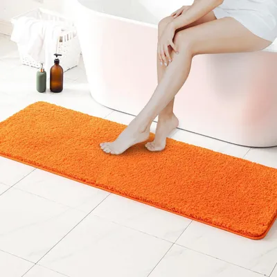 Productafbeelding van Badtapijt, badmat, zacht, antislip, oranje, 45x120 cm, microvezel, TPR