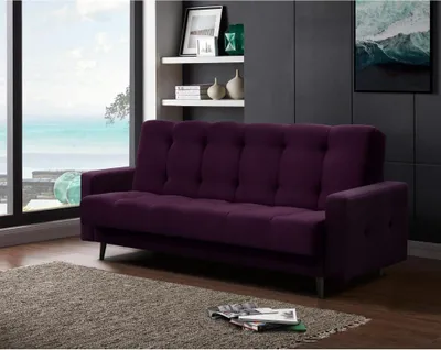 Produktbild von Schlafsofa Nancy BIS Dreisitzer mit Schlaffunktion Bettkasten Polstersofa aus Velours Sofa mit Federkern Holzbeine, Stoff: kronos 03 - lila
