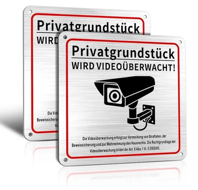 Immagine prodotto di Segnaletica per videosorveglianza, cartello "Proprietà privata", set da 2, 15x15 cm, alluminio