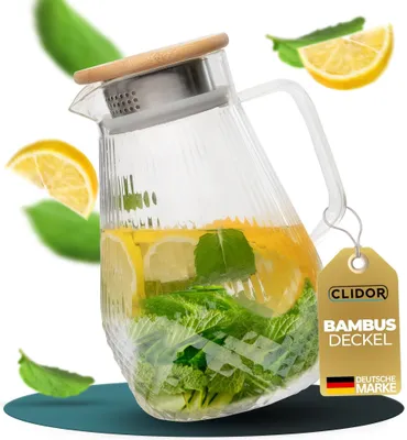 Immagine prodotto di Caraffa d'acqua in vetro da 1,5 litri con beccuccio antigoccia e coperchio