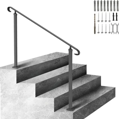 Zdjęcie produktu dla Regulowana poręcz schodowa - 140x13,5x97 cm - Poręcz o wysokości (do 48 cm) i kącie nachylenia (0-52,8°) - Czarna - Idealna do schodów 2- lub 3-stopniowych - W zestawie zestaw montażowy