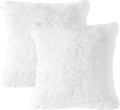 Produktbild von 2er Set Soft Künstlich Pelz Throw Kissenbezüge Set Dekorative Dekokissen Kissen Fall für Sofa Schlafzimmer Auto 16x16inch 40x40 cm Weiß