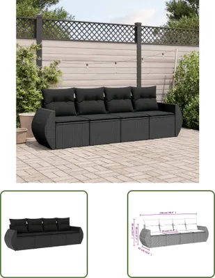 Produktbild von The Living Store 4-tlg. Garten-Sofagarnitur mit Kissen Schwarz Poly Rattan
