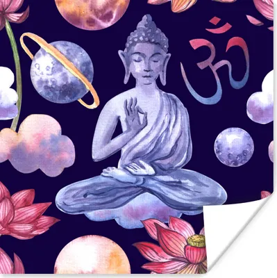 Produktbild von MuchoWow® Poster Buddha - Blau - Blumen 50x50 cm - Wohnzimmerdekoration