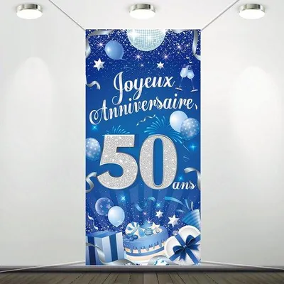 Productafbeelding van Jubileumbanner 50 jaar - Wanddecoratie - Zilverblauw - 185 x 90 cm - Wanddecoratie