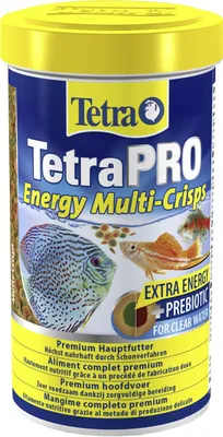 Produktbild von Tetra Pro Energy, Zierfisch, Trockenfischfutter, Kartoffelchips, Vitamin D3, Eisen, Manganese, Zink, Crude protein 46,0%, Crude fat 12,0%, Crude fibre 2,0%, Moisture Content 9,0%.
