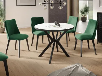 Produktbild von Runder Ausziehbar Tisch für das Esszimmer - Tischrand Schwarzes Nachbildung - 100 oder 120 cm - Ausziehbarer Tisch mit Pulverbeschichteten Schwarzen Metallbeinen - 100 cm - Weiß