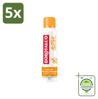 Immagine prodotto di 5 flaconi di deodorante spray Borotalco, fragranza Active Mandarin & Neroli Fresh, 150 ml - confezione grande - 5 pezzi