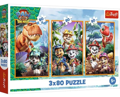 Productafbeelding van Puzzle 3-in-1 Paw Patrol: Dino Movie – Dinosaurussenhelden. 3 puzzels met elk 80 stukjes, in een doos