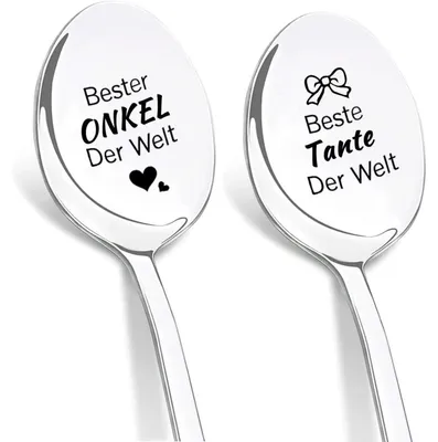 Productafbeelding van Koffielepels, set van 2, roestvrij staal, gegraveerd met "Beste tante en beste oom ter wereld", 19 cm