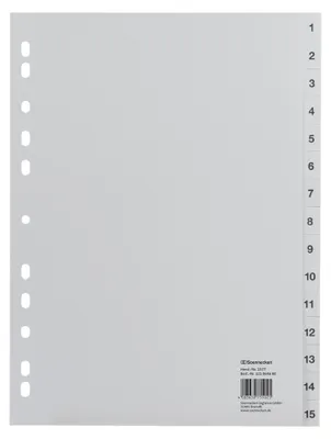 Produktbild von Register 1577 DIN A4 1-15 volle Höhe PP grau Packung mit 25 Stück