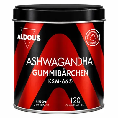 Produktbild von Ashwagandha Gummies - 120 Gummies mit Kirschgeschmack - Ashwagandha KSM-66 - Withania Somnifera - Bei Stress, Unruhe und zur Natürlichen Entspannung