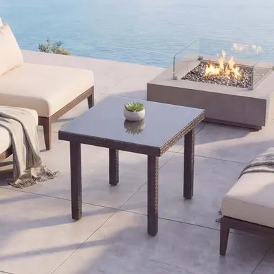 Produktbild von Poly-Rattan Gartentisch Chieti, Esstisch Beistelltisch Tisch mit Glasplatte, 80x80cm schwarz