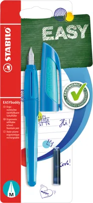 Produktbild von Schulfüller mit Standard-Feder M - STABILO EASYbuddy in dunkelblau/hellblau - Schreibfarbe blau (löschbar) - Einzelstift - inklusive Patrone