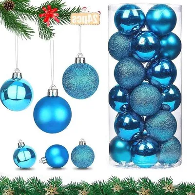 Immagine prodotto di Set di palline natalizie, candeline in plastica blu, 24 pezzi, luccicanti, 4 cm, infrangibili.