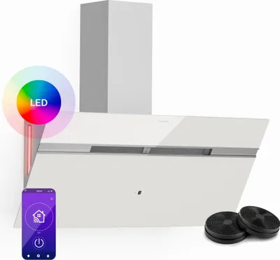 Image de Klarstein Alina Hotte Aspirante - 90 cm Hotte Décorative, 690 m³/h, Classe A++, Éclairage LED, Silencieuse 52 dB, Mode Évacuation & Recirculation,Tactile, Blanche
