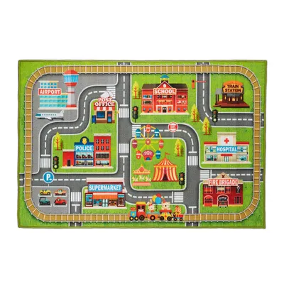 Zdjęcie produktu dla relaxdays 10032681_0 relaxdays Spielteppich Kleinstadt grün/bunt 100,0 x 150,0 cm