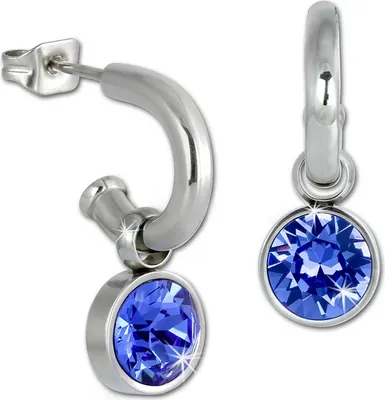 Produktbild von Amello Edelstahl Creolen Damen glitzernde Zirkonia Ohrringe silber blau ESOS02B
