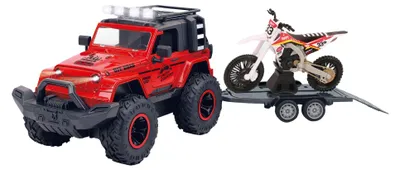 Produktbild von Wiky Vehicles Geländewagen mit Anhänger und Motorrad Licht und Sound 43 cm