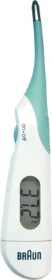 A digital Braun thermometer against a white background.