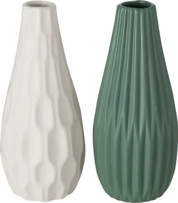 Produktbild von BOLTZE Dekovase 2er Set "Lenja" aus Keramik in grün/weiß, Vase Blumenvase