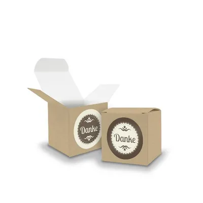 Produktbild von SET DANKE (Motiv35) 24x Faltschachtel Würfel 5cm BRAUN + Sticker