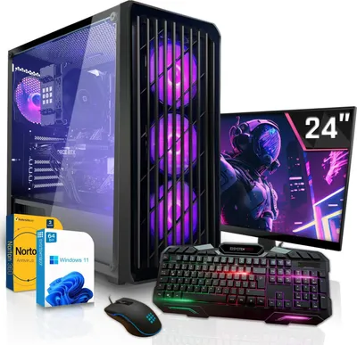 Produktbild von SYSTEMTREFF Gaming Komplett PC - Ryzen 5 5655G - AMD RX Vega - 16GB - 256GB SSD + - 24 Zoll TFT - Windows 11 Pro - Desktop