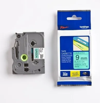 Produktbild von Brother TZe-721 - Schwarz auf Grün - Rolle (0,9 cm x 8 m) 1 Kassette(n) laminiertes Band - für Brother PT-D210, D600, H110, H200, P-Touch PT-1005, E110, H107, P-Touch Cube Plus PT-P710