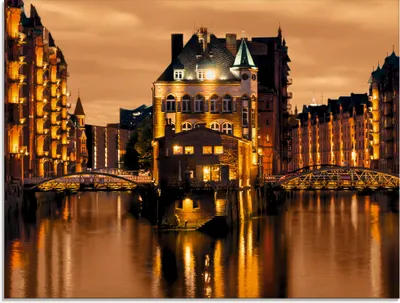 Produktbild von ARTland Glasbild Speicherstadt in Hamburg Größe: 80x60 cm