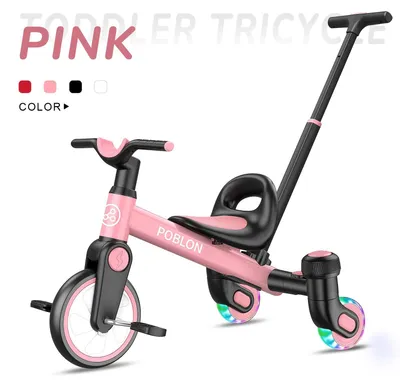 Obrázok produktu pre Detské trojkolky - 3 v 1, trojkolka s funkciou driftu - 360° otáčanie - Svetelné kolesá - Nastaviteľné sedadlo - Vhodné pre deti od 3 do 6 rokov - Ružová farba