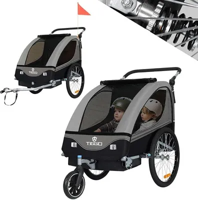 Produktbild von S2 Kinderanhänger mit Federung Jogger 2 in 1 Kinder Buggy fahrradanhänger Anhänger 360° Drehbar
