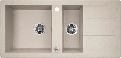 Produktbild von BADLAND BADLAND Spülbecken Granitspüle Doppelbecken BARBADOS 48x100 Beige mit langer Abtropffläche | Siphon im SET!