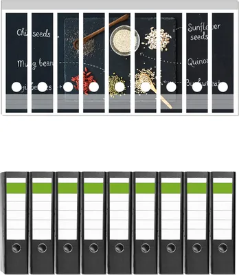 Produktbild von Wallario 9 Stück breite Ordner inkl. Klebeetiketten mit Motive Superfoods auf einer Schieferplatte - Gesunde Ernährung -  Set mit Rückenschildern / Ordnerrücken Stickern