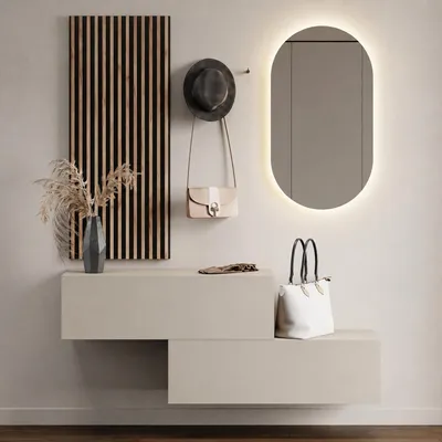 Produktbild von Flurgarderobe 2x 100 cm mit Wandpaneele und Spiegel mit LED-Beleuchtung Kaschmir