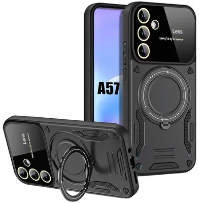 Image de Coque pour Samsung Galaxy A57 5G, Protection Antichoc avec Cercle Rotatif Magnétique - Noir