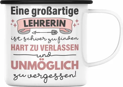 Produktbild von Trendation - Lehrerin Geschenk Emaille Tasse Geschenkidee Lustig Danke Sprüche Dankeschön Grundschule (Schwarz)
