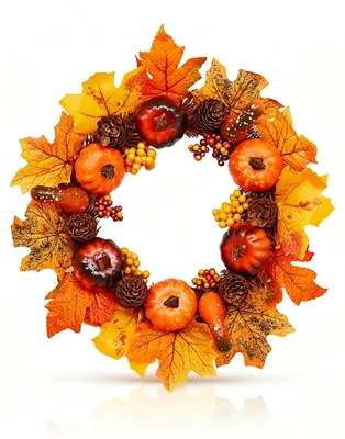 Herbst-Türkranz 35 cm, handgefertigt, Kunstkranz mit Kürbis
