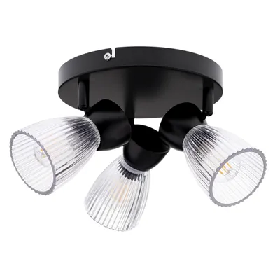 Produktbild von Schwarze Deckenleuchte, drei Glasschirme, runde Deckenlampe, Best 3xE14 40W Milagro