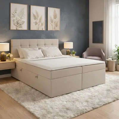Produktbild von KSHOMECONCEPT Boxspringbetten mit Bettkasten VELLIS 120x200, Bonellfederkern Matratze, Creme