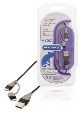 Immagine prodotto di Bandridge BBM39400B10 Cavo dati e ricarica 2 in 1 Usb Micro-b Maschio + Adattatore Lightning - A Maschio 1,00 M Nero