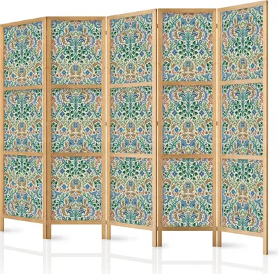 Obrázek produktu pro Japonský květinový paraván 225x172 cm 5dílný šedý