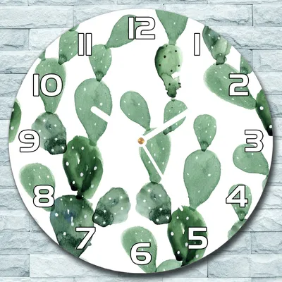 Produktbild von Wanduhr aus Glas Rund fi 30 Opuntie Kaktus Quarz Deko Wohnzimmer Büro