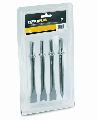 Immagine prodotto di Set di scalpelli Powerplus, 4 pezzi, acciaio, 10 mm, esagonale, per martello pneumatico