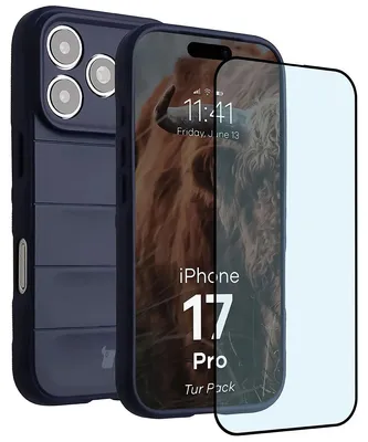 Produktbild von Robuste Handyhülle + gehärtetem Glas für iPhone 17 Pro, Bizon Tur Pack, Dunkelblau