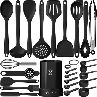 Produktbild von Silikon Küchenhelfer Set 25-teilig Antihaft Spülmaschinenfest mit Utensilienhalter